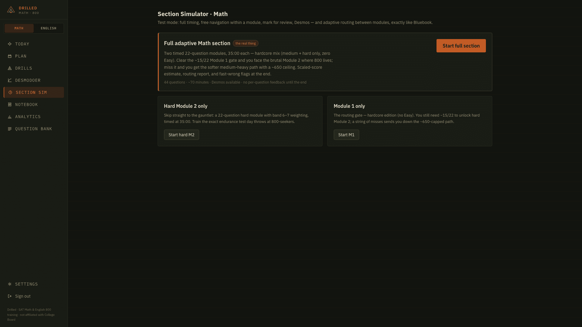 Section Simulator with Hard Module 2 gauntlet option